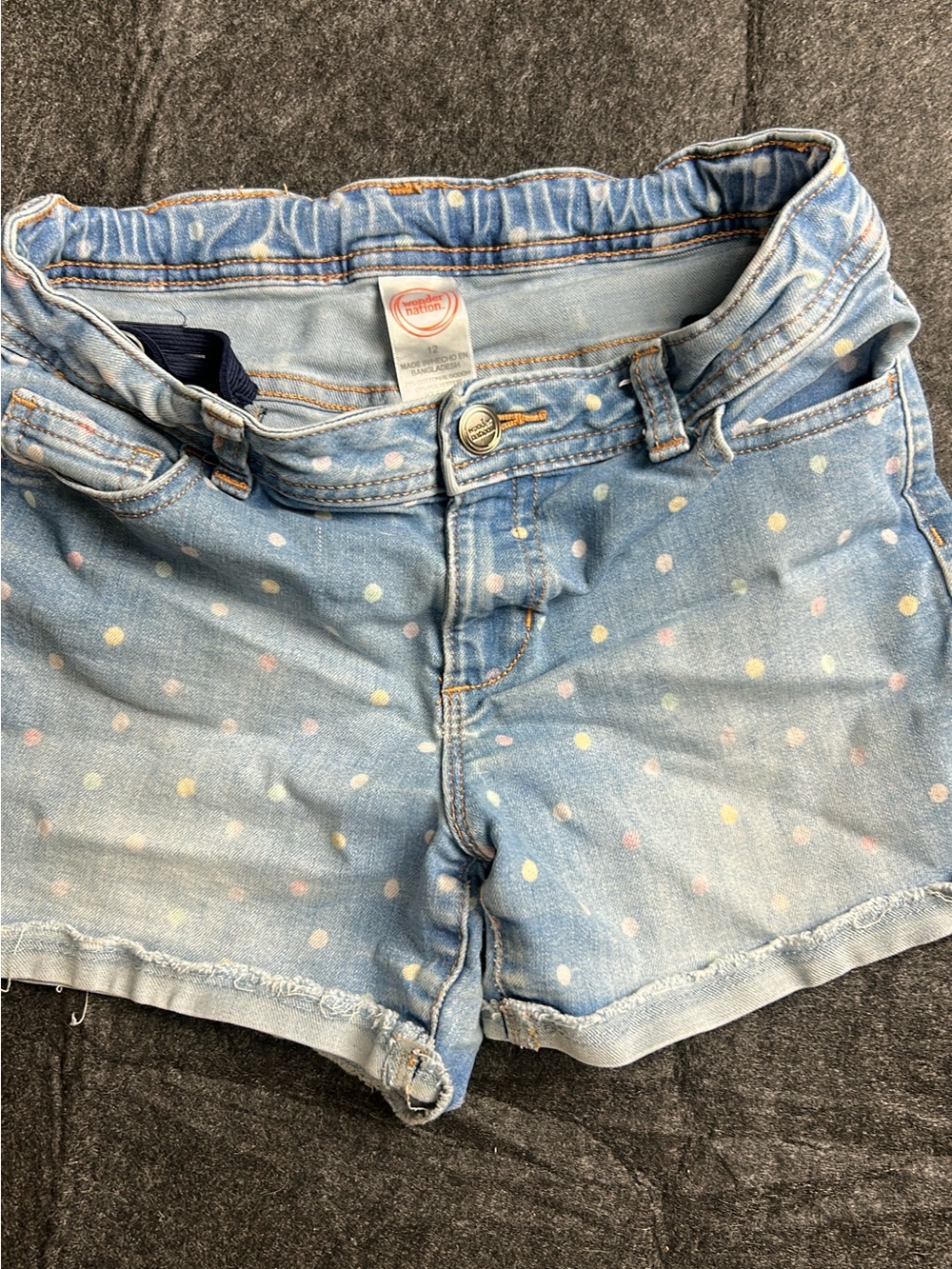 wonder nation Light Blue Denim Shorts with Pastel Polka Dots
